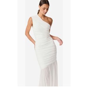 Elliatt White Vinna Ruched One-Shoulder Gown Bridal Bachelorette size M Preloved